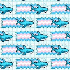 Pride Shark with Transgender Flag Pixel Art Geometric Background MEDIUM Print
