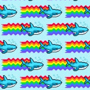 Pride Shark with LGBTQ Rainbow Flag Pixel Art with White Dots MEDIUM Print