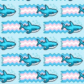 Pride Shark with Transgender Flag Pixel Art with White Dots MEDIUM Print
