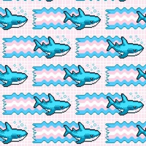 Pride Shark with Transgender Flag Pixel Art Pink Geometric Background MEDIUM Print