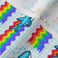 Pride Shark with LGBTQ Rainbow Flag Pixel Art Geometric Background MEDIUM Print 