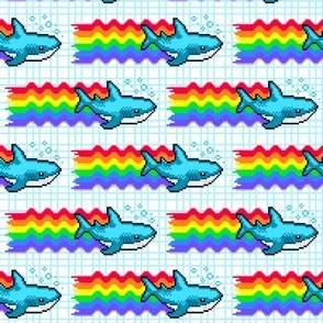 Pride Shark with LGBTQ Rainbow Flag Pixel Art Geometric Background MEDIUM Print 