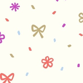 (MEDIUM) Confetti, Sparkles and Little Ribbons on Ivory White
