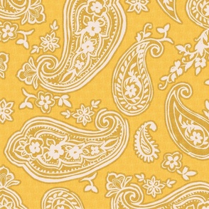 Paisley Woodblock Decorative Boho textile print in Sunshine Yellow