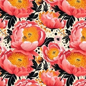Small Scale Coral Pink and Gold Bold Flowers - Copy