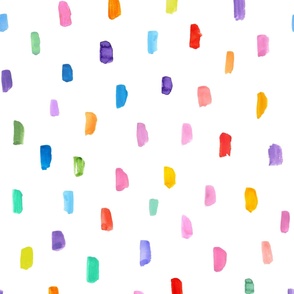 Medium Happy paint strokes - watercolor rainbow birthday - abstract watercolour bright bold playful nursery dots colorful brush stroke wallpaper fabric