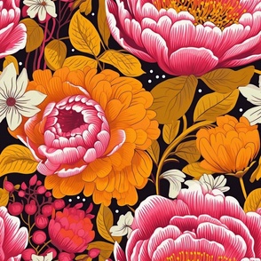 Large Scale Bold Pink and Orange Golden Flowers
