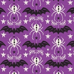 Night Creatures - Halloween Bats and Spiders Purple Black Regular