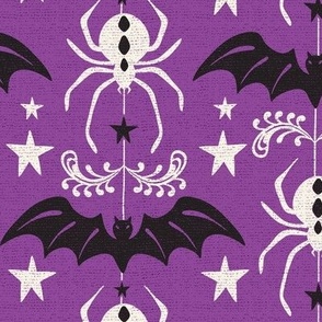 Night Creatures - Halloween Bats and Spiders Purple Black Large