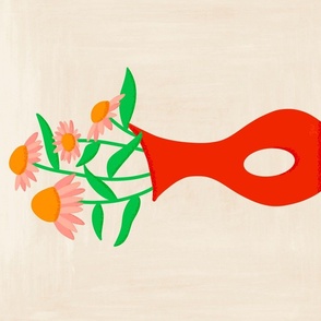 Retro Flower Vase and Blooms Illustration Home Decor Design