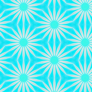 Turquoise, Aqua and Gray Flowers with Cyan Background