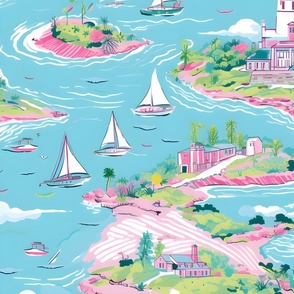 Island Regatta - Pink/Teal Wallpaper