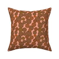 Orange round monochromatic  hand drawn geometric, vintage feed sack inspired for quilting