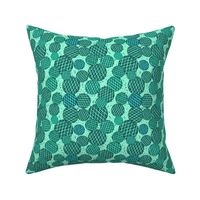 Teal round monochromatic  hand drawn geometric, vintage feed sack inspired for quilting
