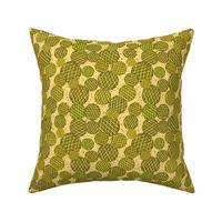 Yellow round monochromatic  hand drawn geometric, vintage feed sack inspired for quilting