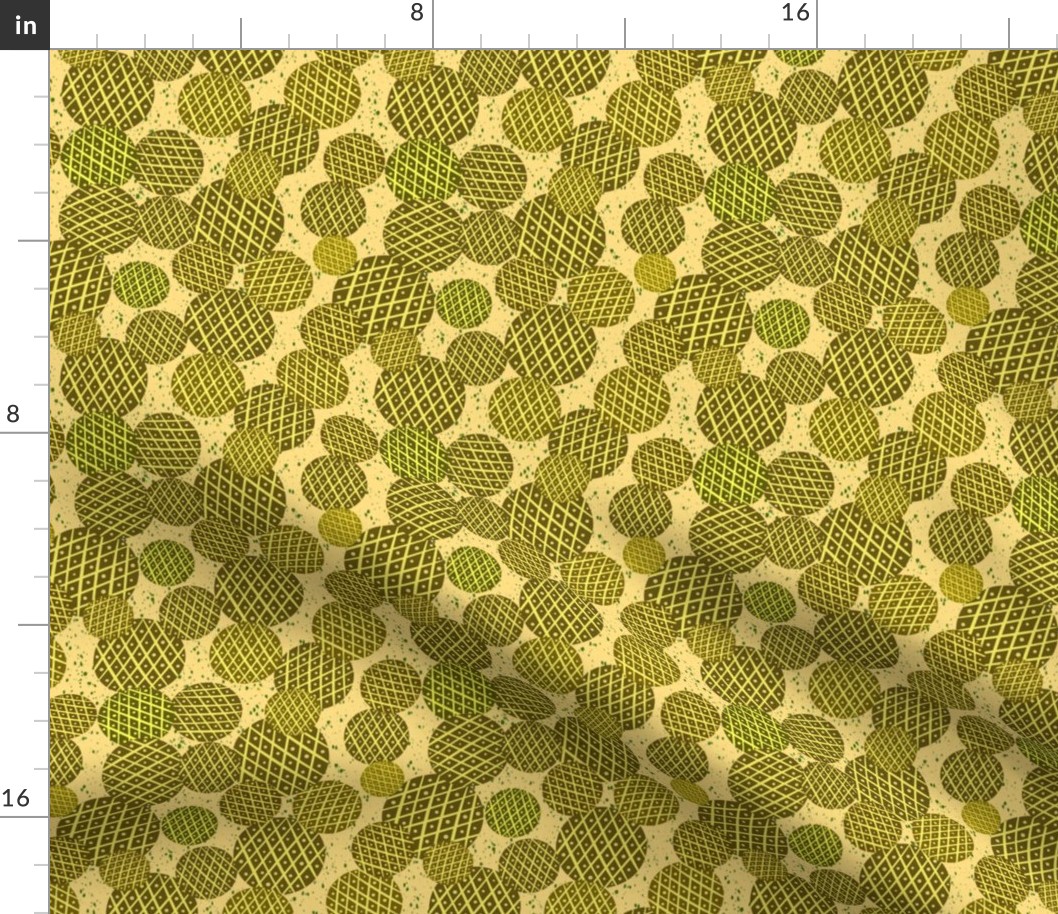 Yellow round monochromatic  hand drawn geometric, vintage feed sack inspired for quilting