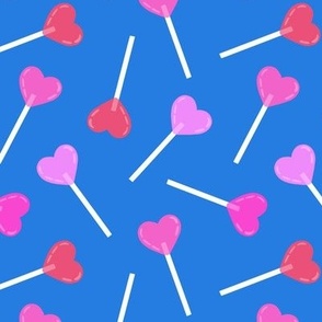 Heart Lollipops Tossed Pink Purple Red on Blue, Small