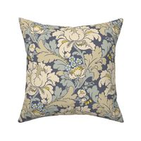 1906 Acanthus and Floral Damask in Off White Beige and Blues