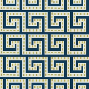 Egyptian border (Greek key) motif gold and white and royal blue
