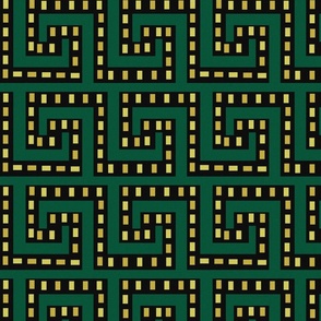 Egyptian border (Greek key) motif gold and black and emerald green