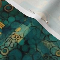 yellow and teal green circle spiral abstract geometric watercolor inspired by gustav klimt