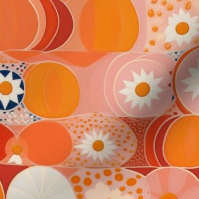 orange red watercolor flower sun circle geometric abstract inspired by hilma af klint
