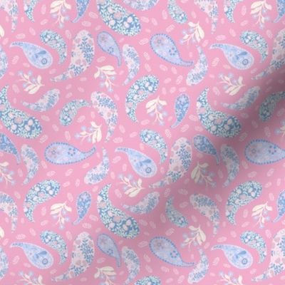 S| Elegant Blue light pink  Floral Paisley on classic Pink