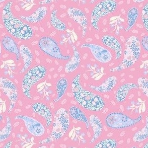 S| Elegant Blue light pink  Floral Paisley on classic Pink