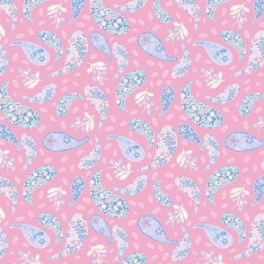 S| Elegant Blue light pink  Floral Paisley on classic Pink