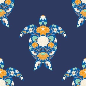 Floral sea turtles - blue, orange and white