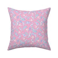 M| Elegant Blue light pink  Floral Paisley on classic Pink