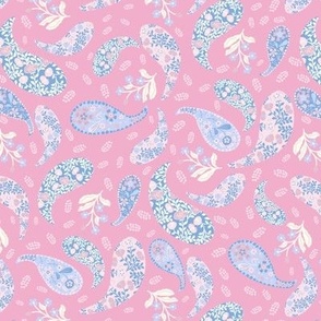 M| Elegant Blue light pink  Floral Paisley on classic Pink