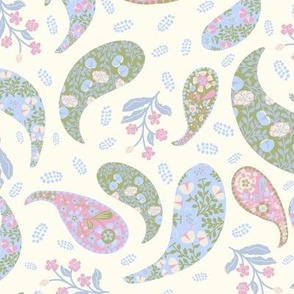 L| Elegant Sage pink  Floral Paisley on Beige