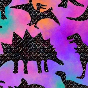 Dinosaur Silhouettes Watercolor Stars 