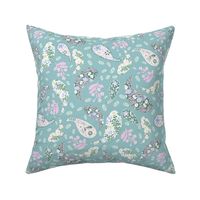 L| Elegant Forest Green light pink  Floral Paisley on green-blue