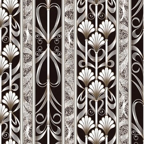 Black Modern Elegance - Art Deco Palmette Fan Trellis in Onyx Black and Gold - Designed for Metallic Wallpaper!