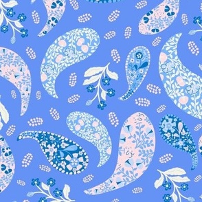 L| Elegant Light Blue light pink  Floral Paisley on Sky blue