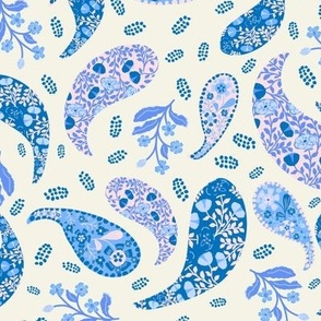 L| Elegant English blue Lavender Floral Paisley on classic Beige