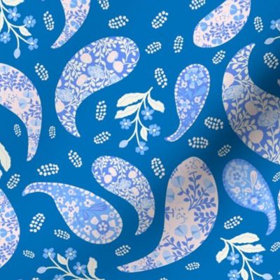 L| Elegant Baby Blue light pink  Floral Paisley on English blue