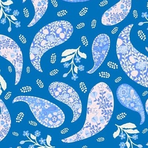 L| Elegant Baby Blue light pink  Floral Paisley on English blue