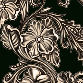 Intricate floral luxury for metallic gold wallpaper (Black and Ivory) large scale