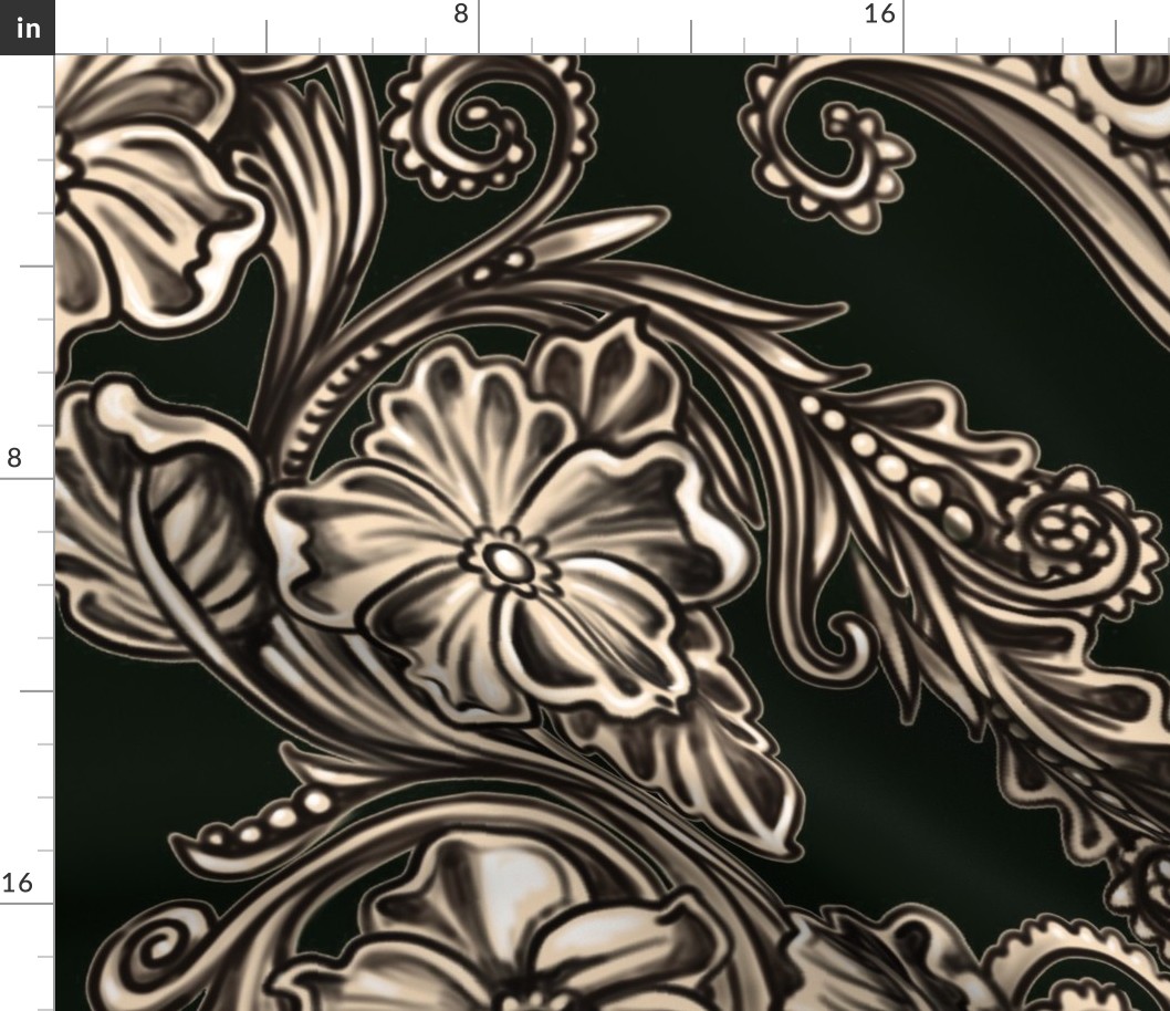 Intricate floral luxury for metallic gold wallpaper (Black and Ivory) large scale