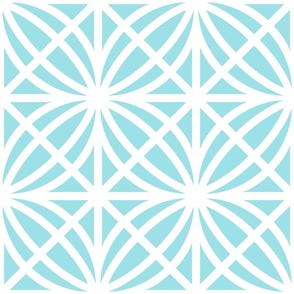 Turquoise Trellis Geometric in Mid Aquamarine and White - Large - Palm Beach Lattice, Tropical Aqua Geometric, Palm Springs Breeze Block