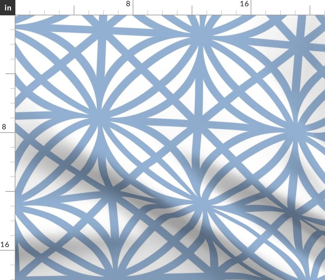 Soft Blue Trellis Geometric in White and Blue-Gray - Large - Coastal Blue and White, Coastal Geometric, Palm Beach Lattice