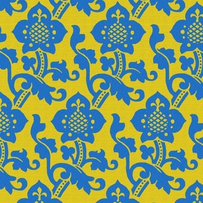 Medieval/Renaissance Floral, blue on yellow