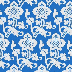 Medieval/Renaissance Floral, white on blue