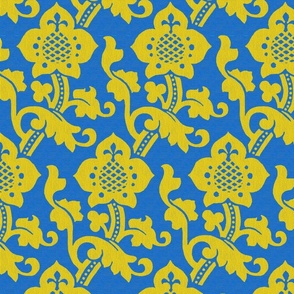 Medieval/Renaissance Floral, yellow on blue