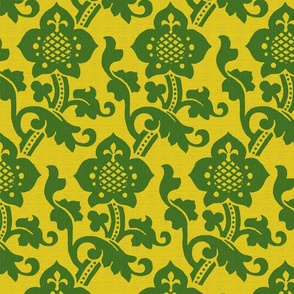 Medieval/Renaissance Floral, green on yellow