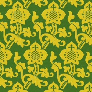Medieval/Renaissance Floral, yellow on green