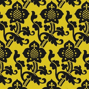 Medieval/Renaissance Floral, black on yellow